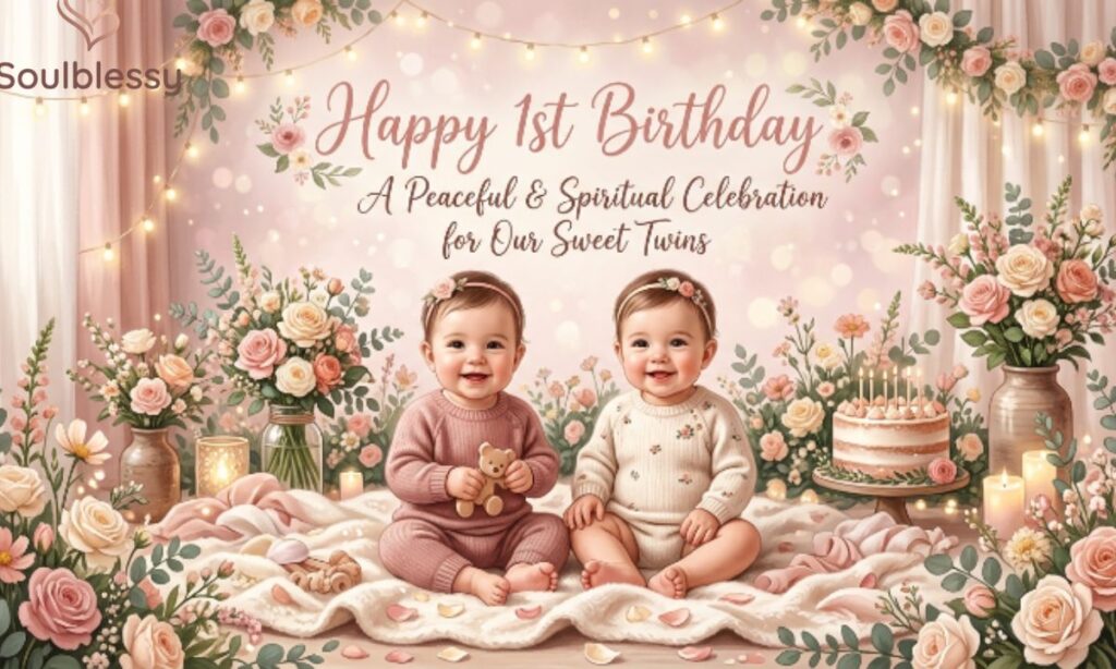 Blessed together twin babies first birthday image