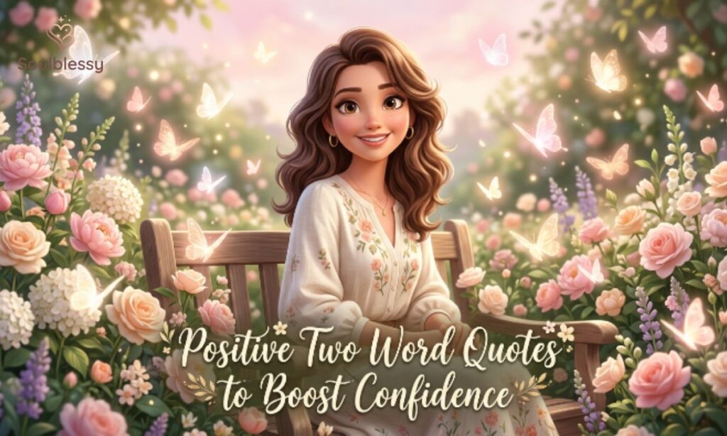 Positive two word quotes to boost confidence with empowering illustration