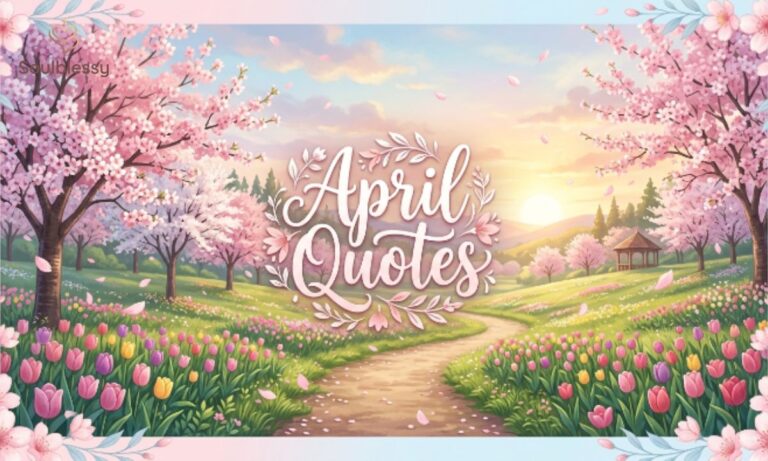 April Quotes featured image with blooming spring flowers and soft sunrise