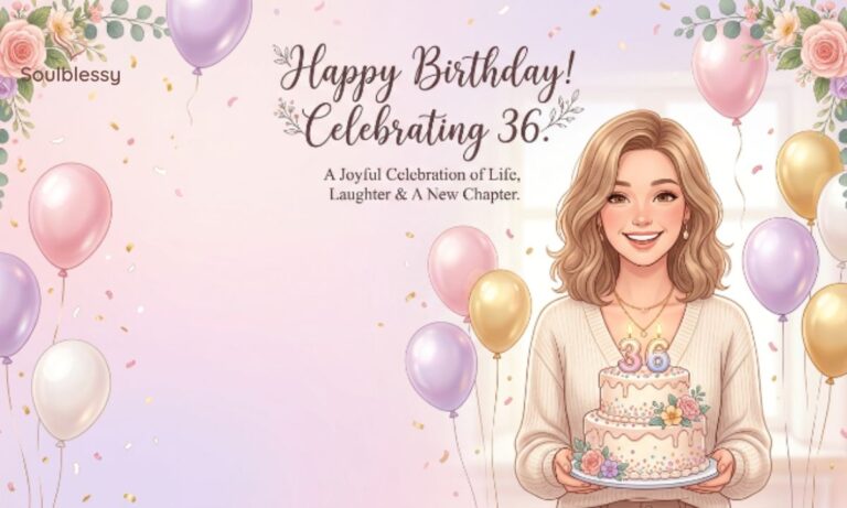 Cute 36th birthday captions feature images with birthday cake balloons and pastel celebration theme.