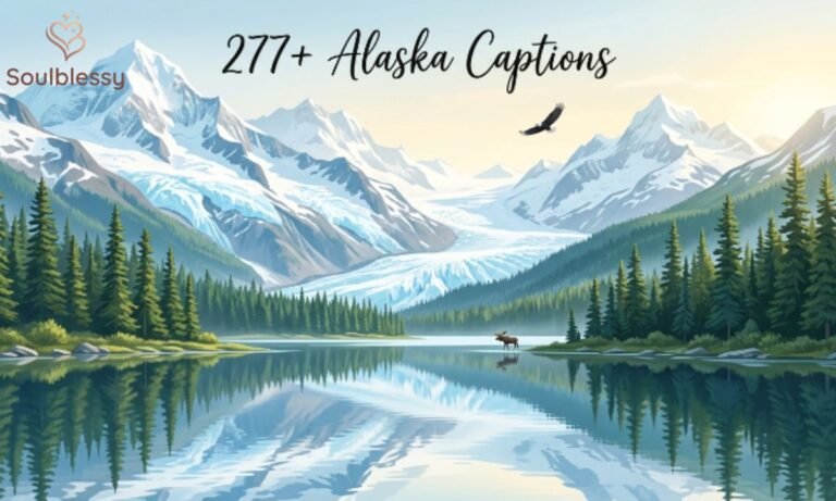 277+ Alaska Captions feature image with glaciers mountains and Alaska wilderness