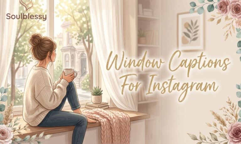 Window captions for Instagram featured image with cozy window view and golden sunlight