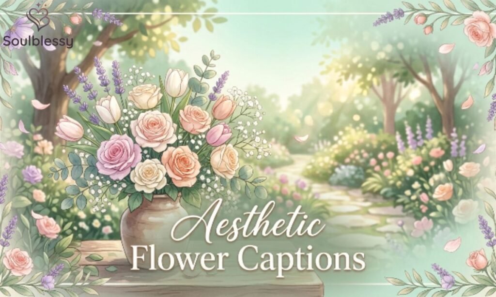 Elegant pastel flowers arranged in a peaceful aesthetic garden.