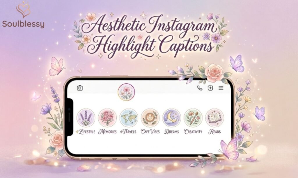 Aesthetic Instagram highlight captions illustration.
