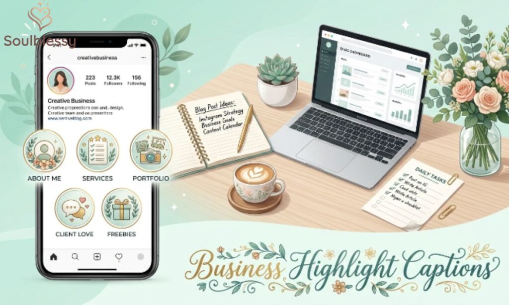 Business Instagram highlight captions illustration.