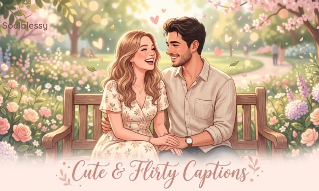 Cute couple smiling with romantic Instagram aesthetic.