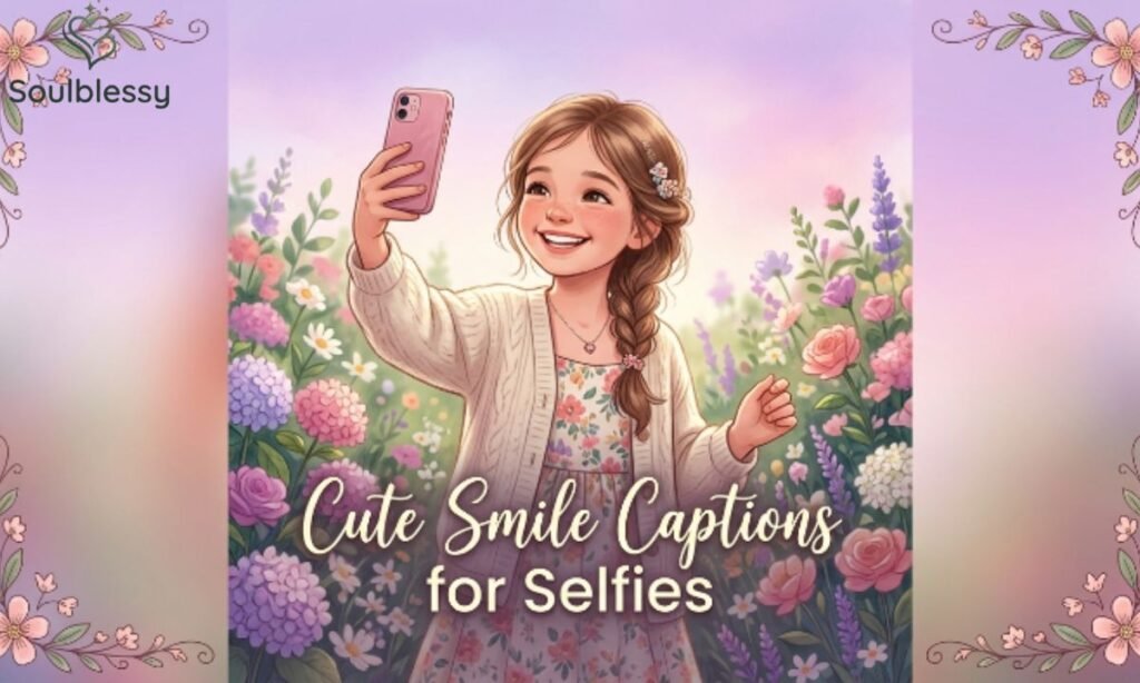 Cute smile captions for selfies illustration with smiling girls taking a selfie.
