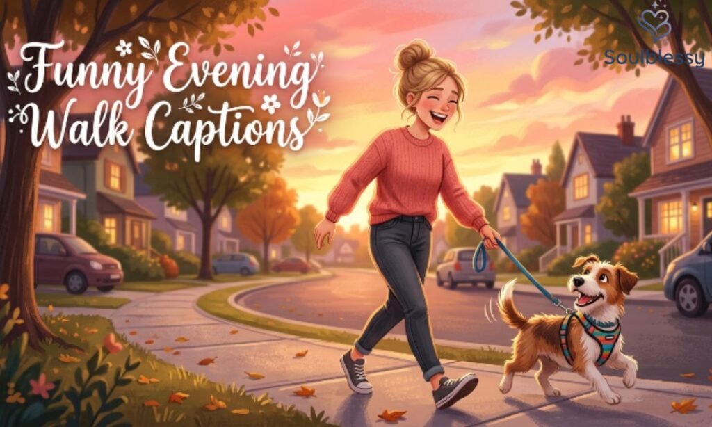Lighthearted evening walk illustration with cheerful and playful vibes.
