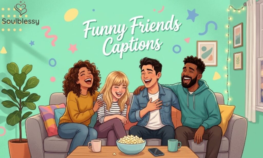 Funny friends captions image showing friends laughing together during a fun moment.