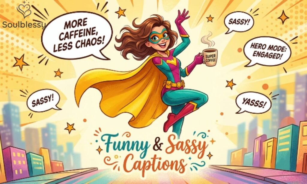 Funny superhero captions image with playful animated superhero.