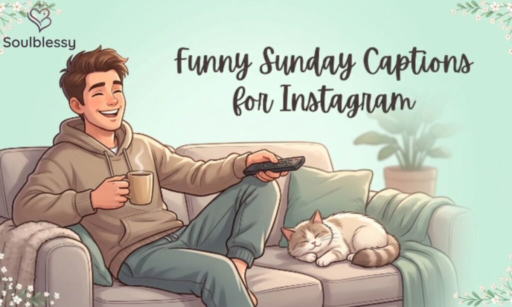 Funny Sunday illustration with coffee, couch, and relaxing weekend mood.