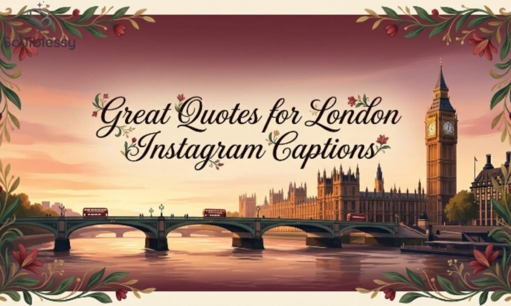 Sunset over the River Thames with elegant floral London quotes heading.