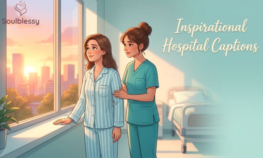 Recovering patient standing by hospital window with supportive nurse