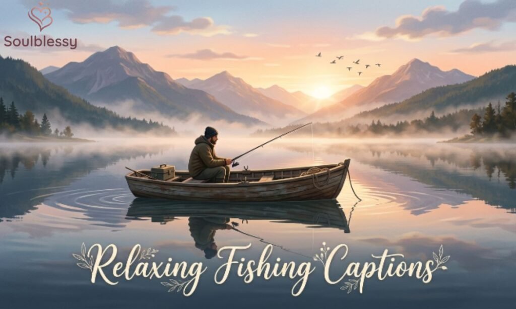 Peaceful fisherman sitting on a boat surrounded by calm lake water during sunrise.