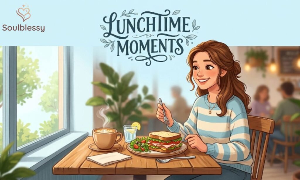 Short lunch captions image with cafe lunch scene.