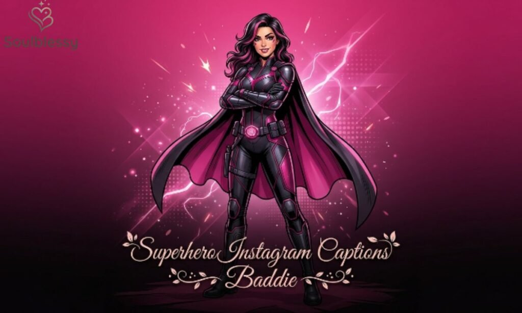 Baddie superhero Instagram captions image featuring stylish female hero.