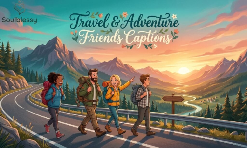 Travel friends captions image showing friends enjoying an adventure trip together.