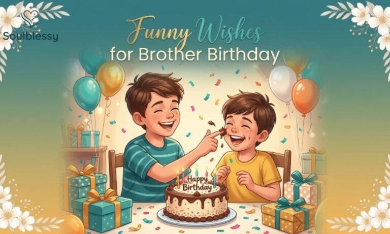 Funny wishes for brother birthday illustration with two brothers celebrating together.