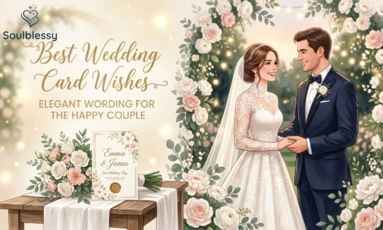 Elegant wedding card with bride and groom celebrating their special day