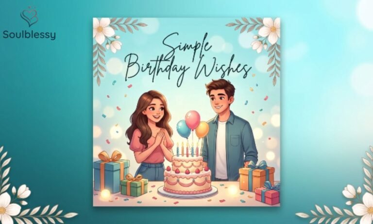 Simple Birthday Wishes with birthday cake gifts balloons and happy celebration