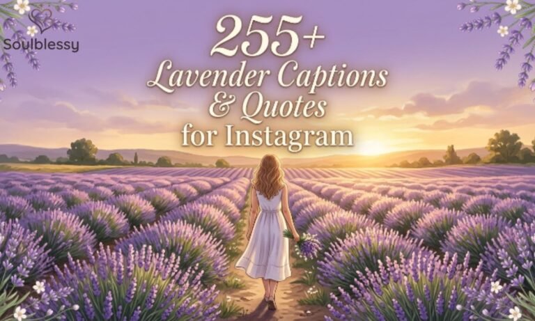 Lavender field with a woman walking among purple flowers during golden hour.