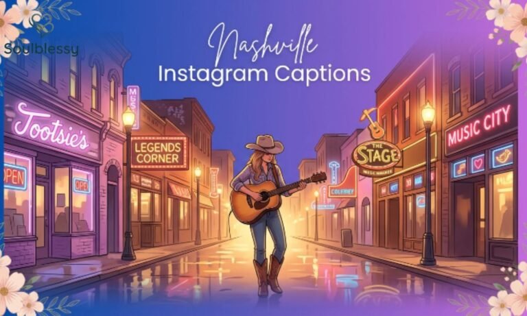 Feature image for Nashville Instagram Captions showing Music City nightlife with country music vibes.