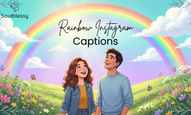 Rainbow Instagram Captions feature image with colorful rainbow over nature