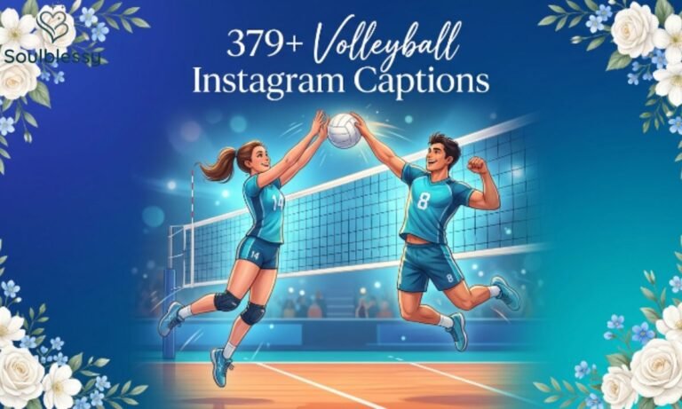 379+ Volleyball Instagram Captions featured illustrations with volleyball players spiking during a match.