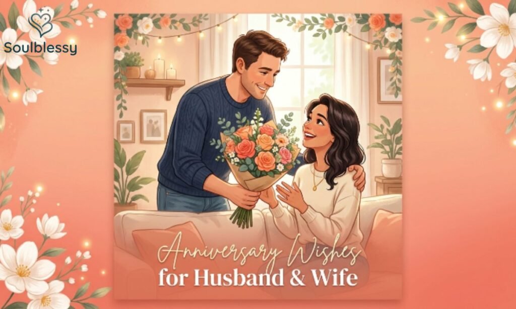 Anniversary wishes for husband and wife romantic floral illustration
