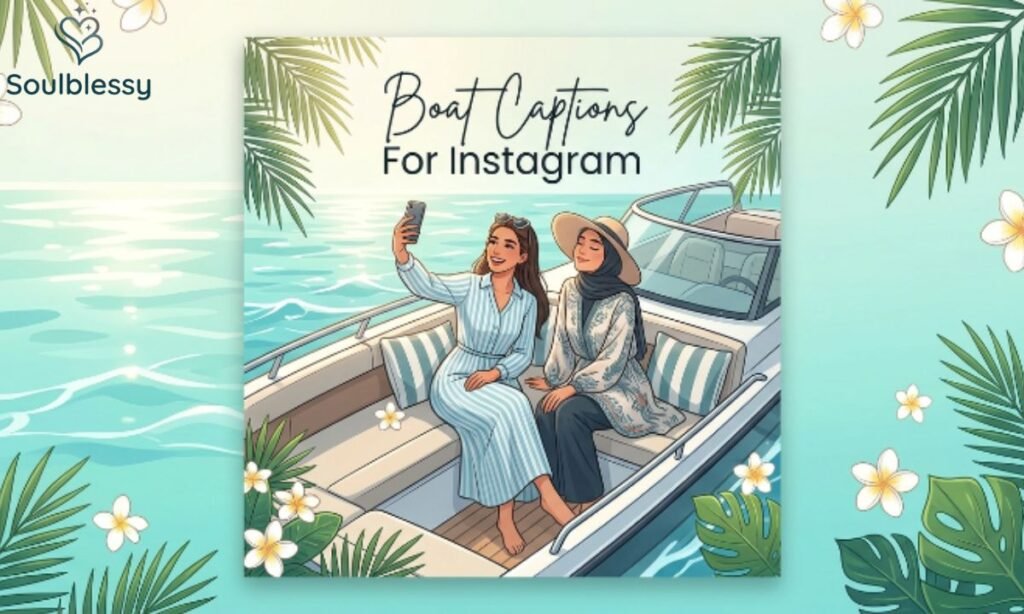 Boat Captions For Instagram illustration with friends enjoying a boat ride