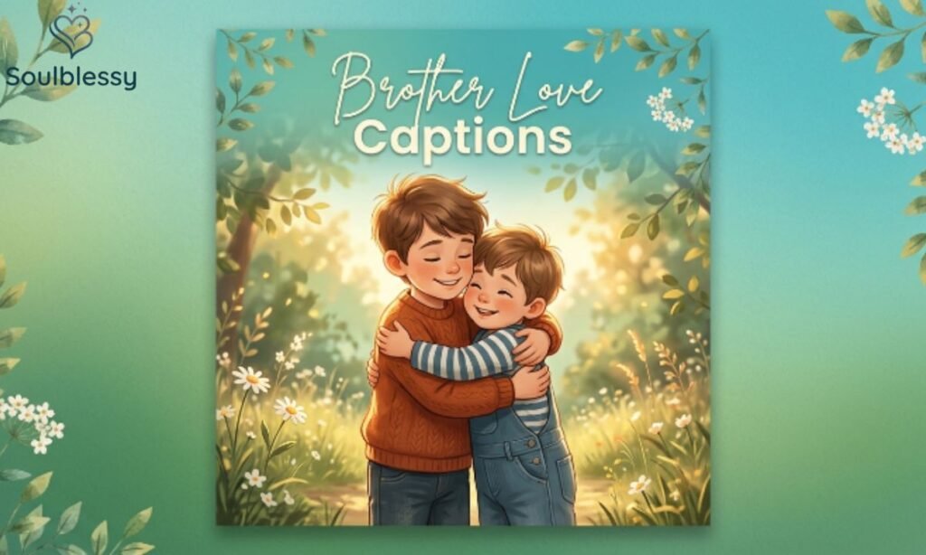 Brother Love Captions illustration featuring two brothers hugging warmly
