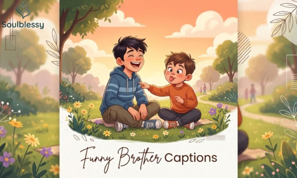 Funny Brother Captions illustration with two brothers laughing together