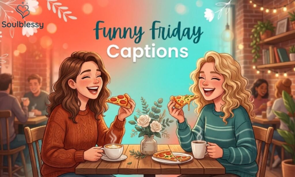 Funny Friday Captions illustration with laughing friends