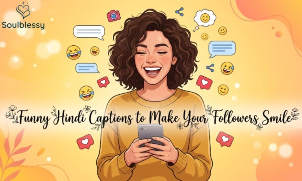 Funny social media illustration with laughing emojis and Hindi captions