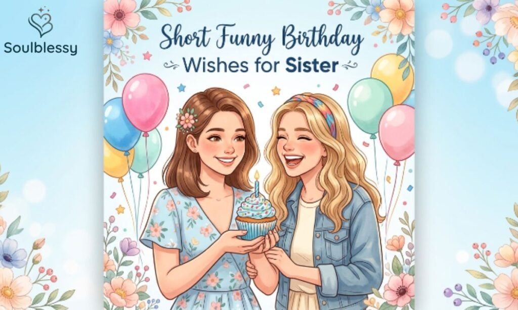 Short funny birthday wishes for sister illustration with birthday cupcake celebration