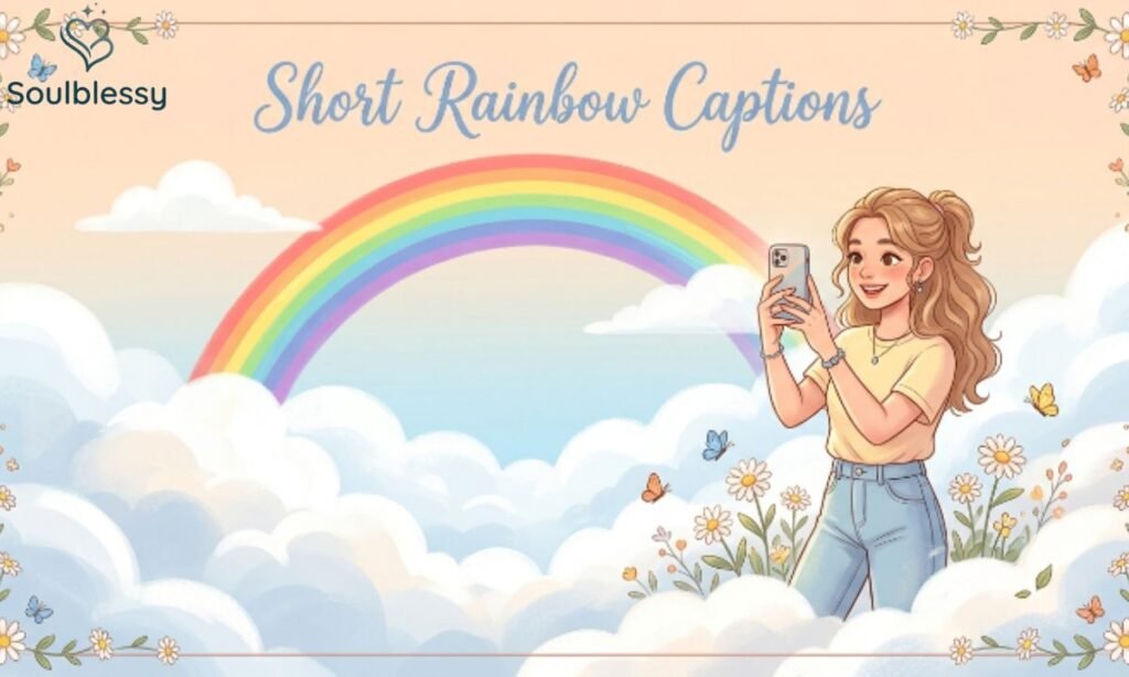 Short Rainbow Captions illustration with rainbow and flowers