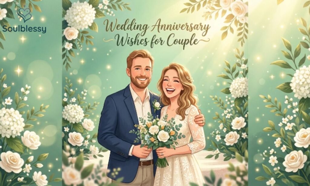 Wedding anniversary wishes for couple illustration with happy husband and wife celebrating together