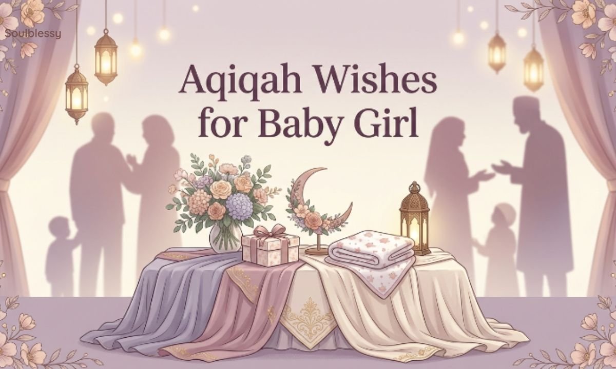 Aqiqah wishes for baby girl with a peaceful Islamic celebration setting