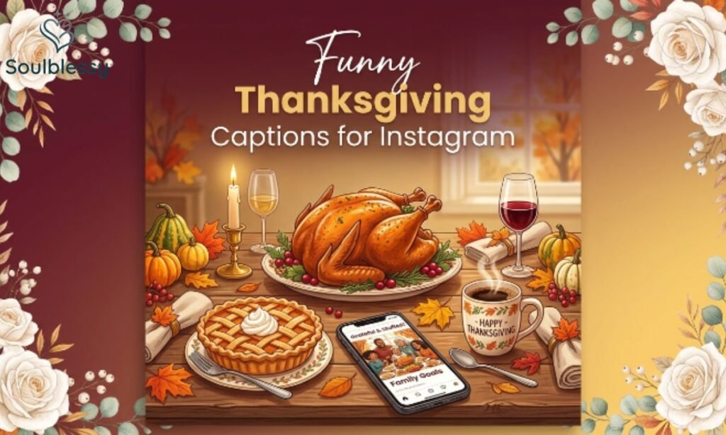Funny Thanksgiving Captions for Instagram featuring Thanksgiving decorations and food
